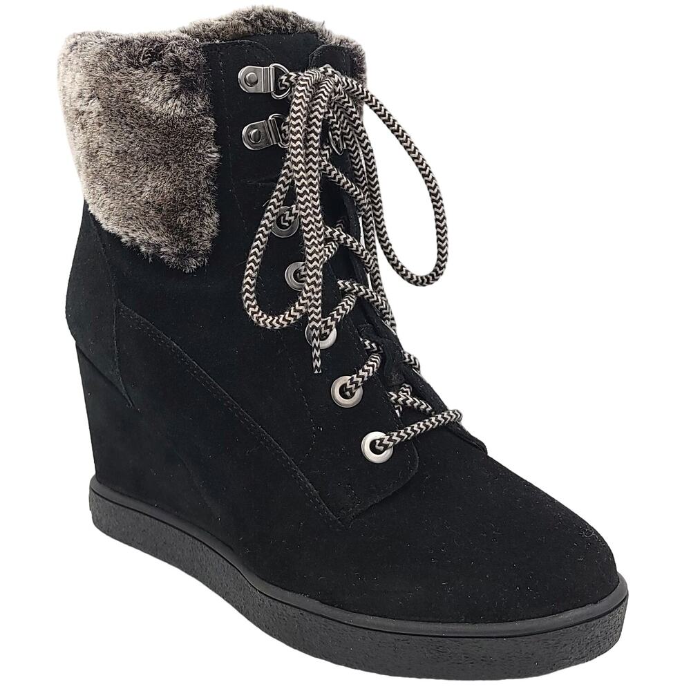 Easy Spirit Women Wedge Heel Ankle Booties Everett Size US 9W Black Suede